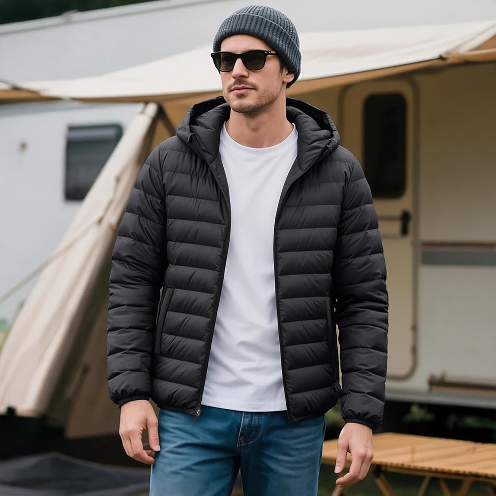 Men's Lightweight Hooded Puffer Jacket - Quilted Winter Coat