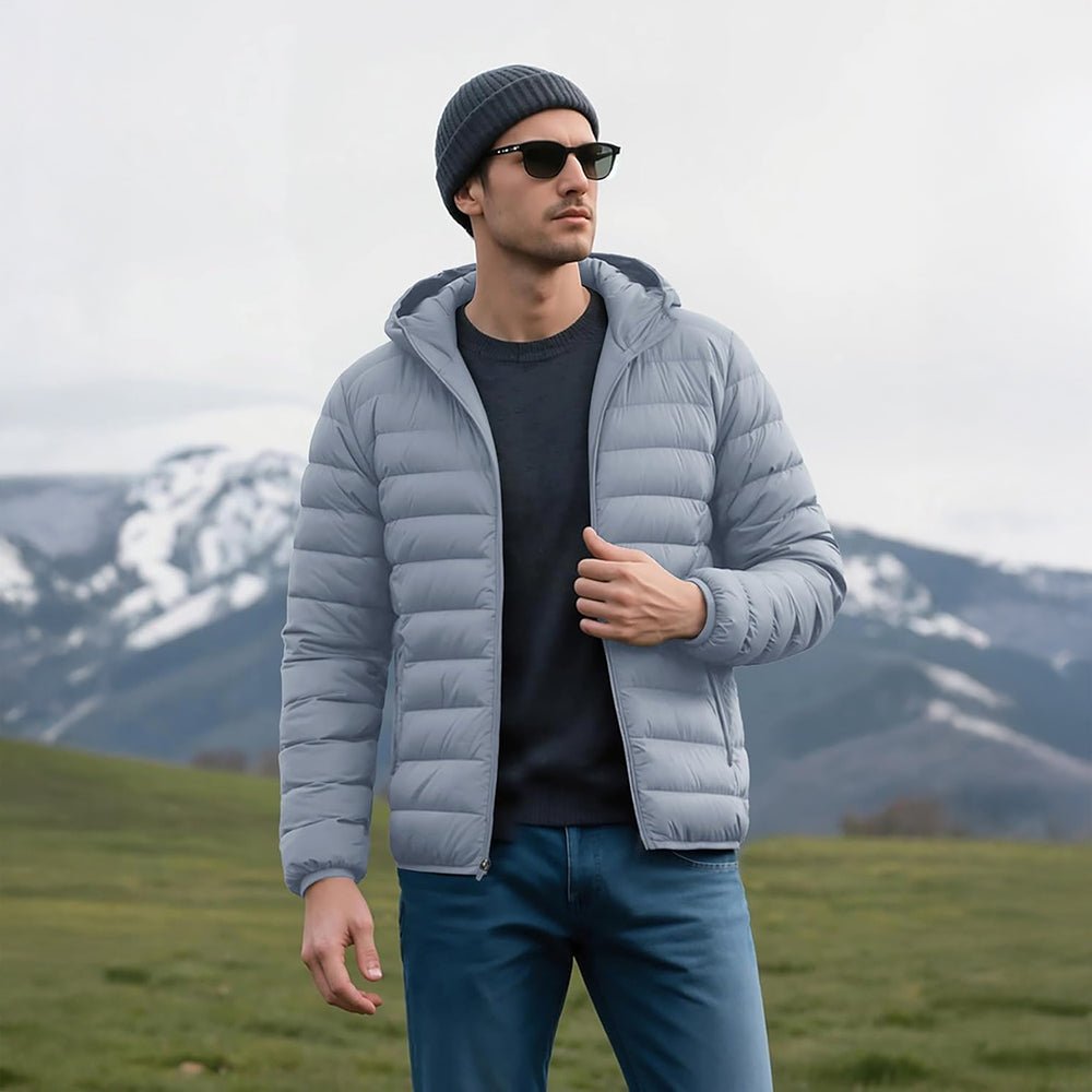 Men's Lightweight Hooded Puffer Jacket - Quilted Winter Coat