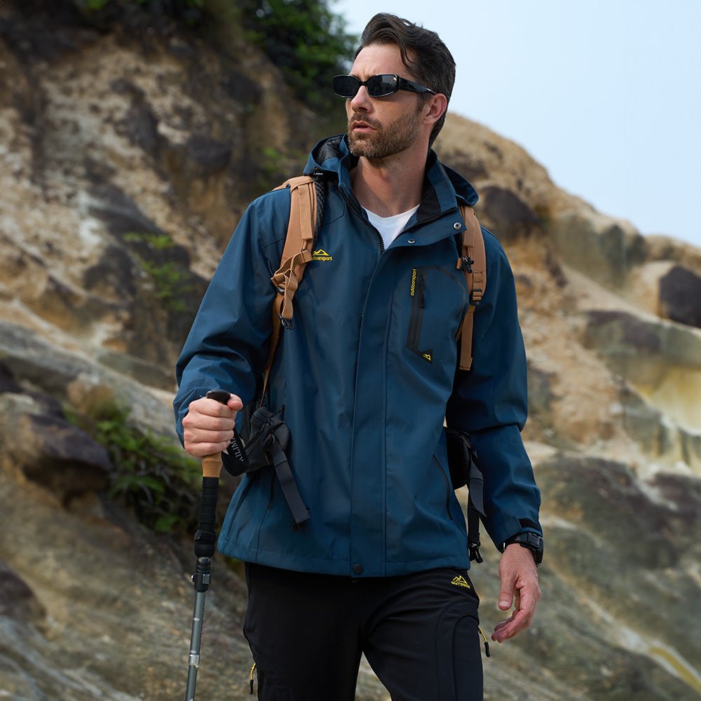 Men's Lightweight Rain Jacket with Detachable Hood for Hiking