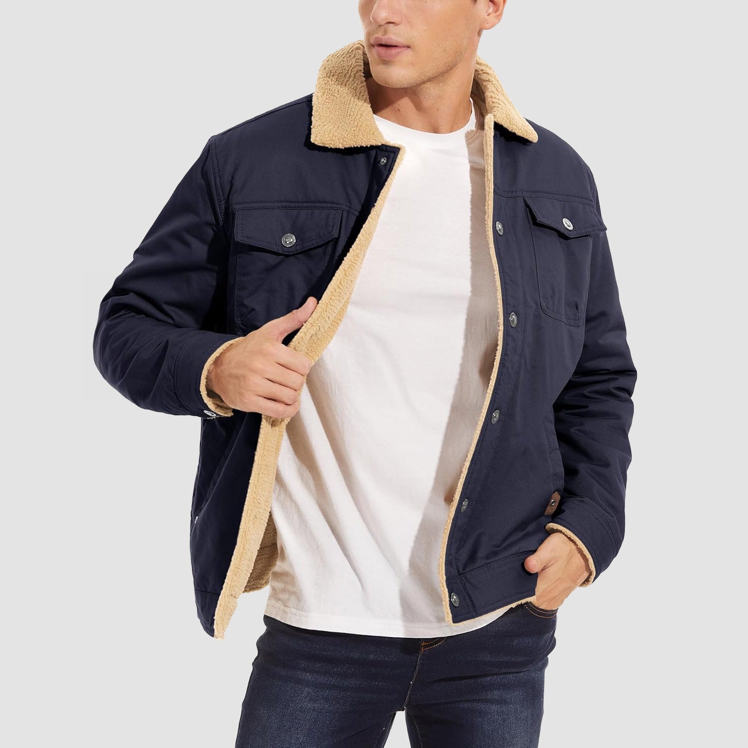 Men's Sherpa Lined Jacket with Multi Pockets