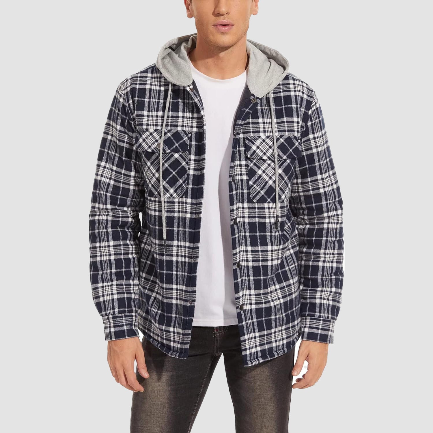 Men's Quilted Flannel Jacket with Hood – Warm & Casual