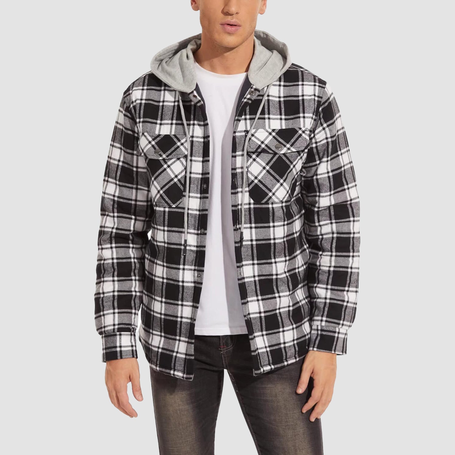Men's Quilted Flannel Jacket with Hood – Warm & Casual