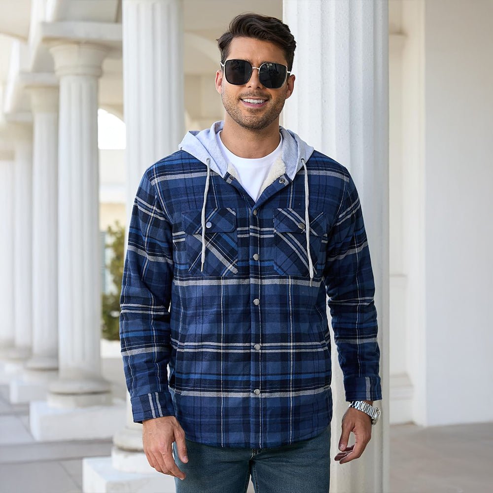 Men’s Sherpa-Lined Flannel Hoodies – Plaid Winter Jackets