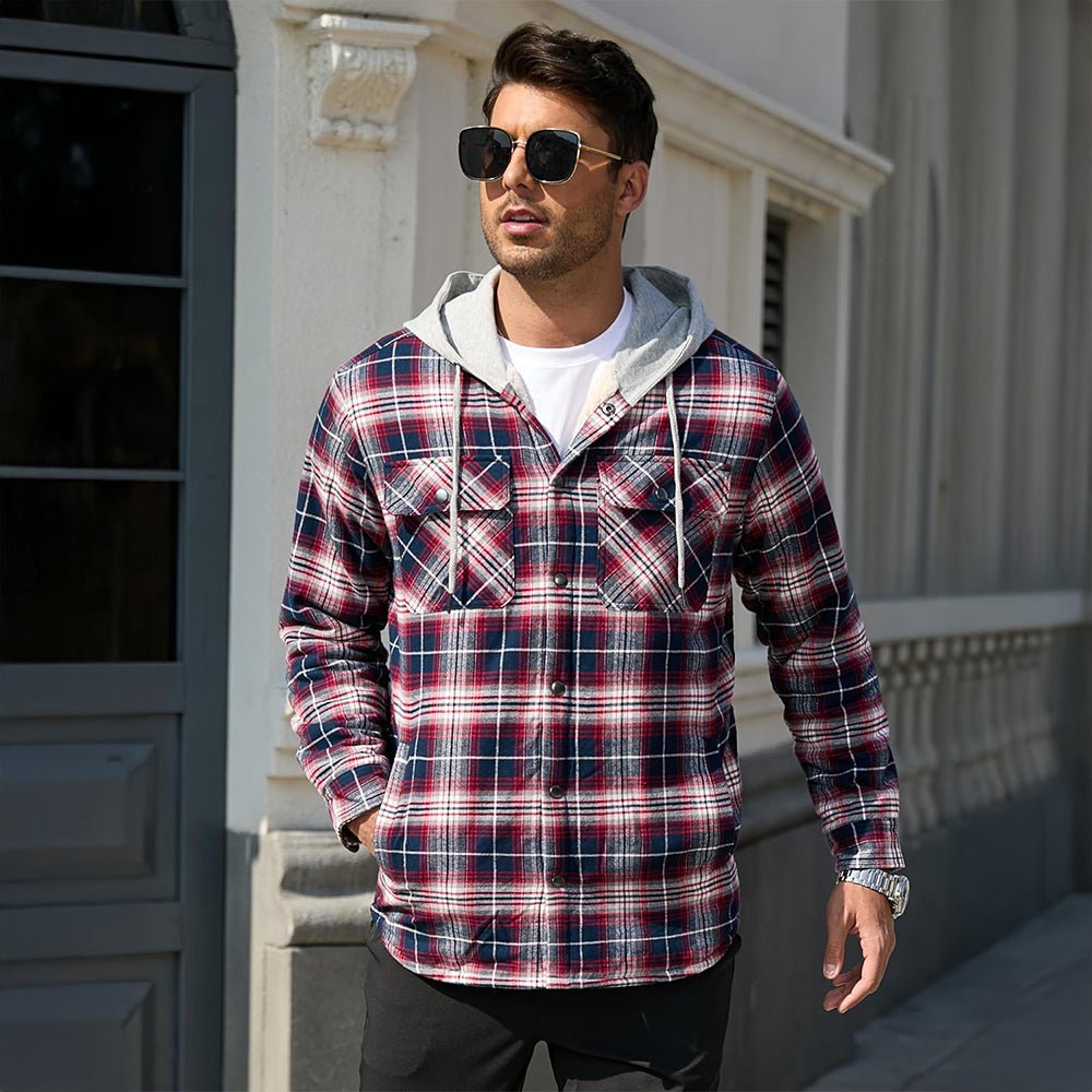 Men’s Sherpa-Lined Flannel Hoodies – Plaid Winter Jackets