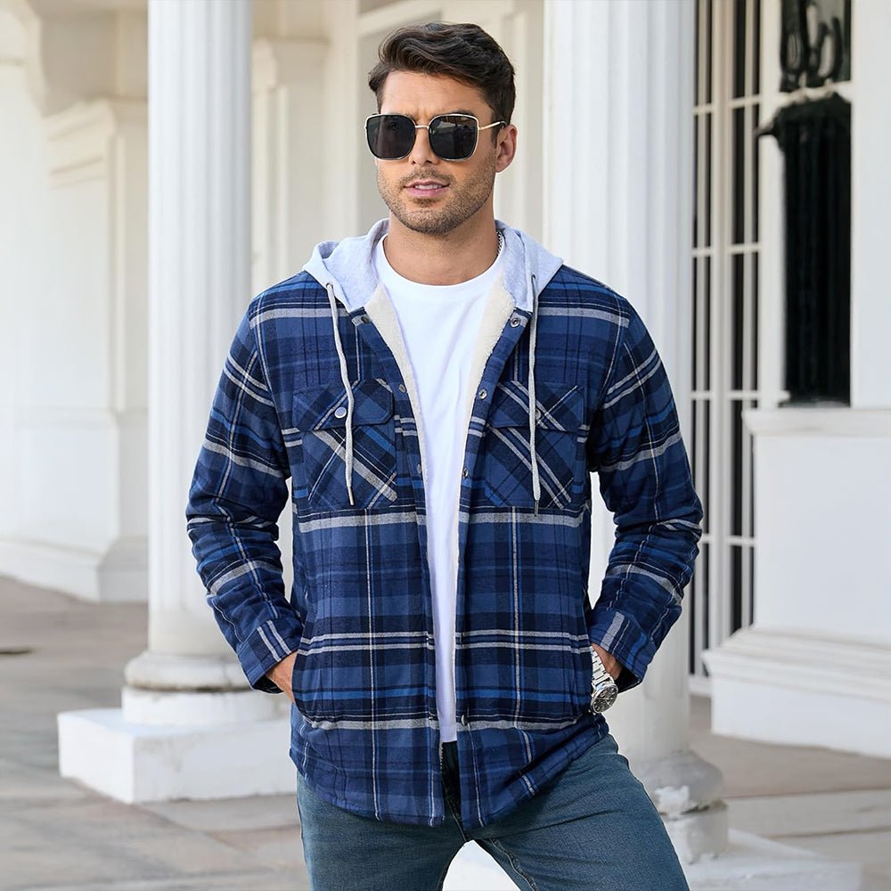 Men’s Sherpa-Lined Flannel Hoodies – Plaid Winter Jackets