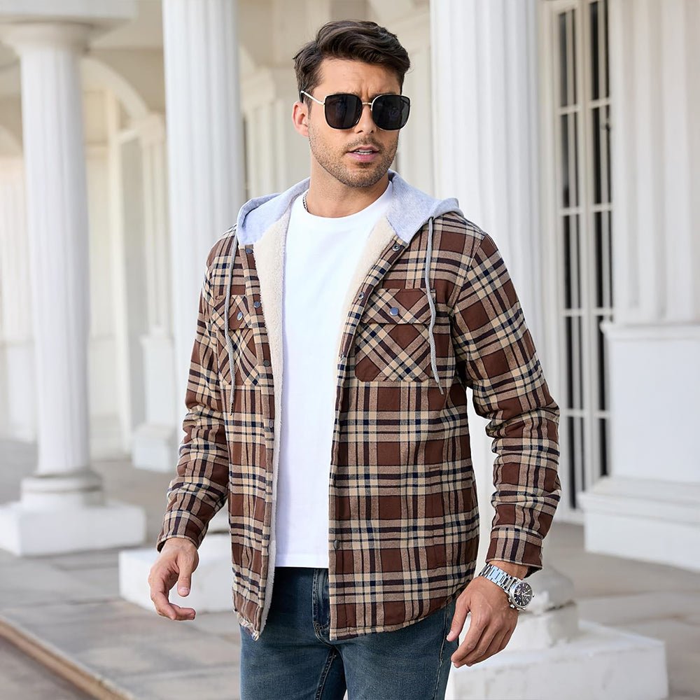 Men’s Sherpa-Lined Flannel Hoodies – Plaid Winter Jackets