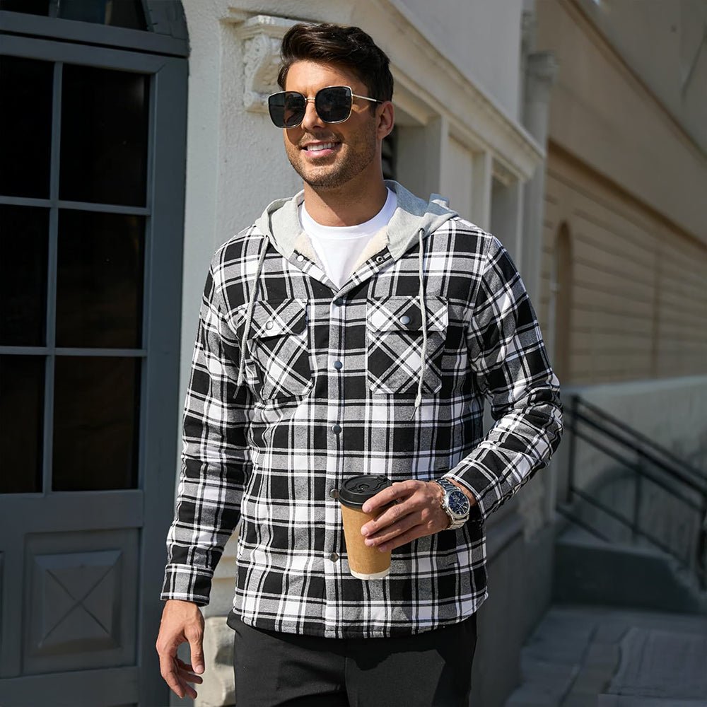 Men’s Sherpa-Lined Flannel Hoodies – Plaid Winter Jackets