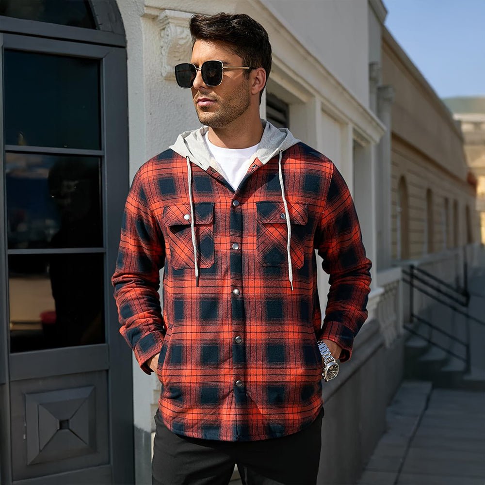 Men’s Sherpa-Lined Flannel Hoodies – Plaid Winter Jackets