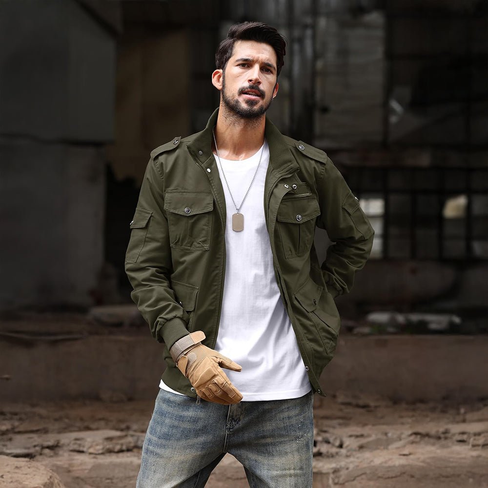 Men's Tactical Cargo Jackets Stand Collar Cotton Casual Jacket