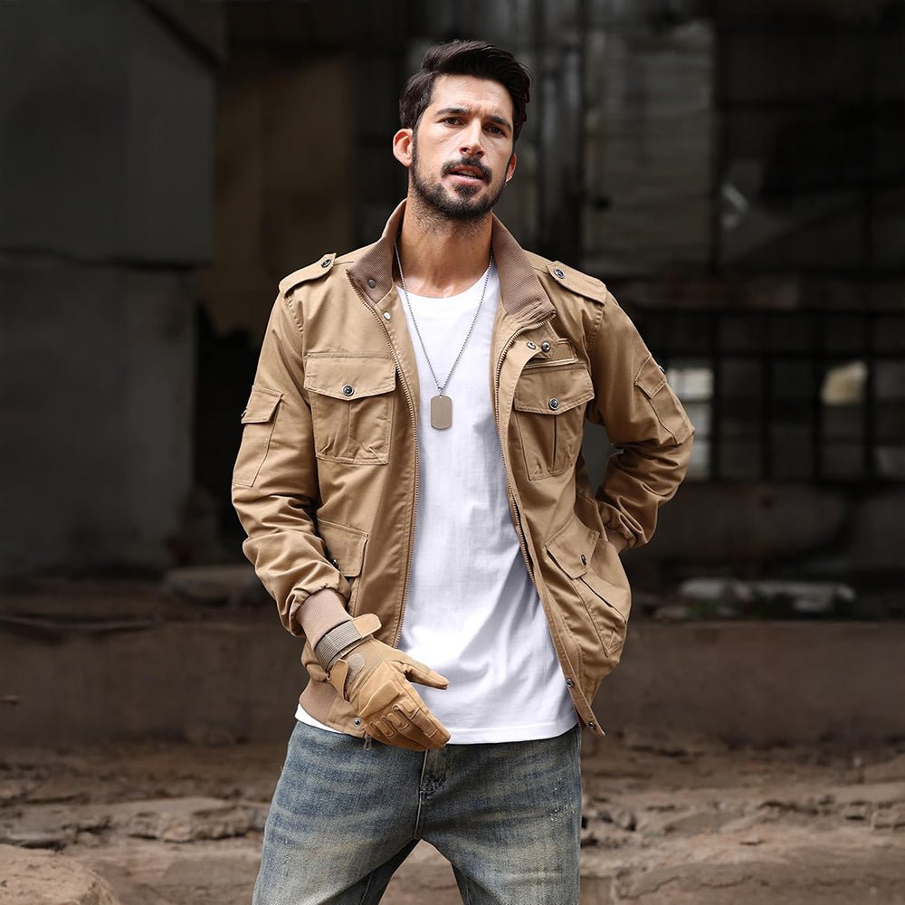 Men's Tactical Cargo Jackets Stand Collar Cotton Casual Jacket
