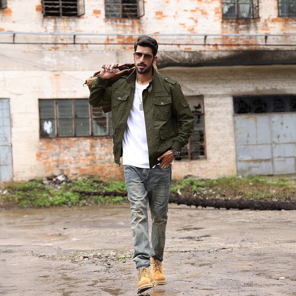 Men's Tactical Cargo Jackets Stand Collar Cotton Casual Jacket