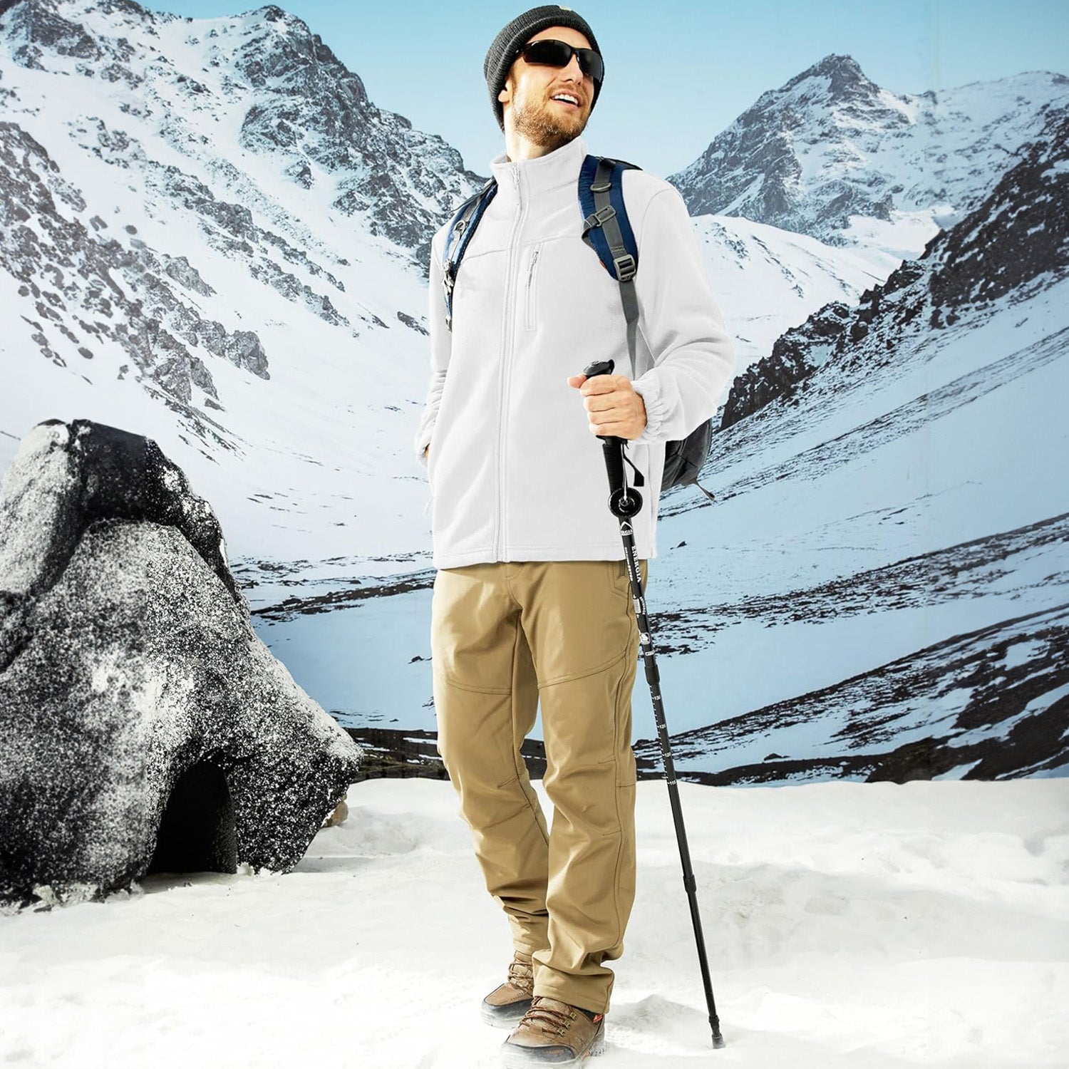 Men's Winter Fleece Jacket with 3 Pockets for Hiking & Outdoor