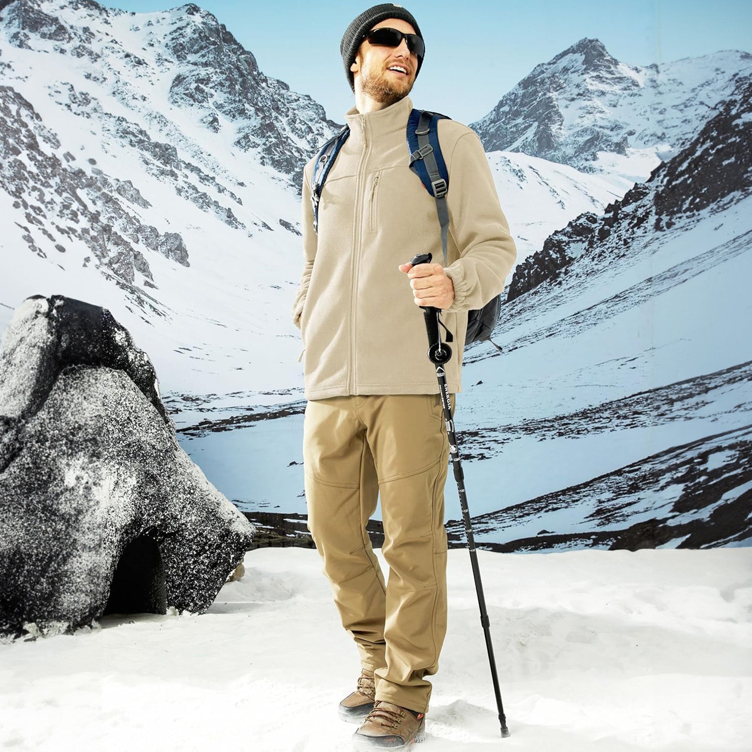 Men's Winter Fleece Jacket with 3 Pockets for Hiking & Outdoor