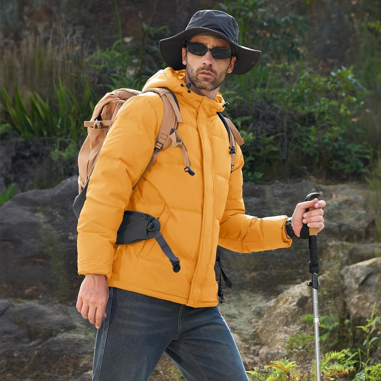 Men's Hooded Down Puffer Jacket, Water-Resistant & Windproof