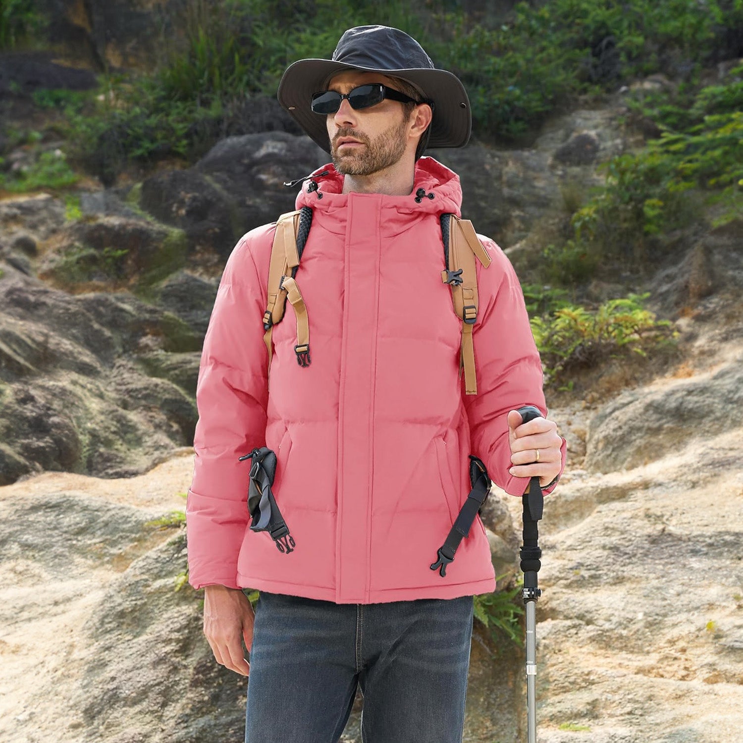 Men's Hooded Down Puffer Jacket, Water-Resistant & Windproof