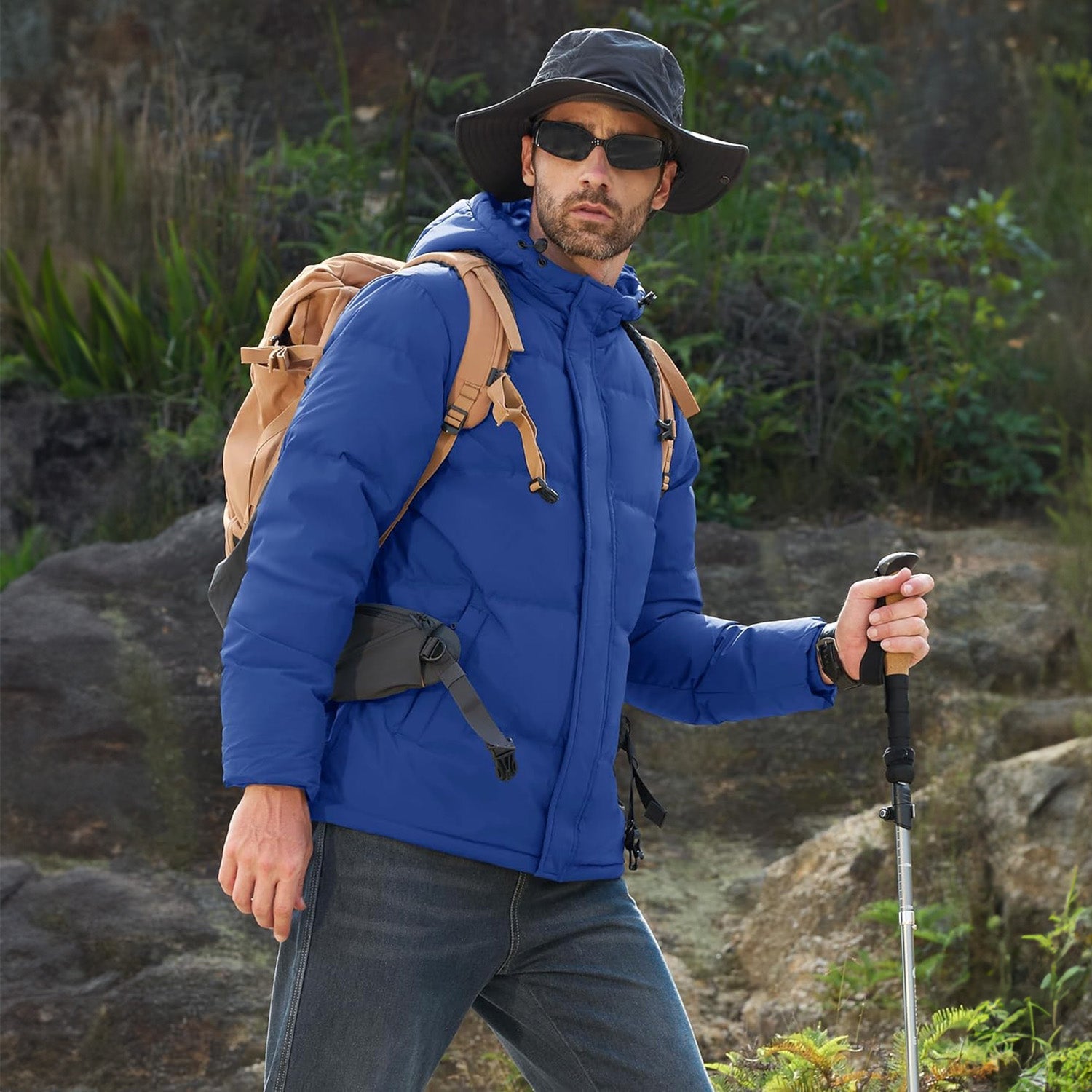 Men's Hooded Down Puffer Jacket, Water-Resistant & Windproof