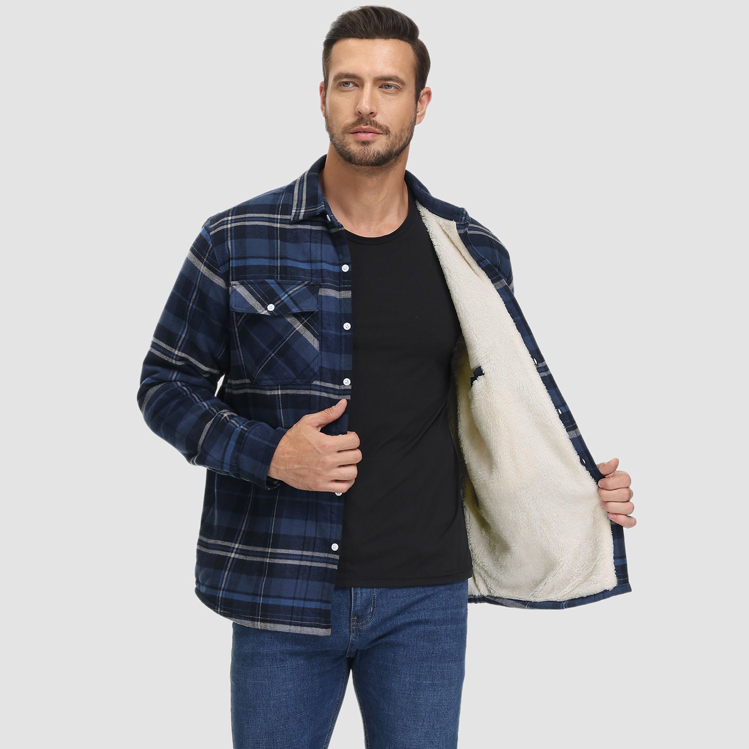Men's Flannel Shirt Jacket - Fleece Lined Cotton Winter Coat