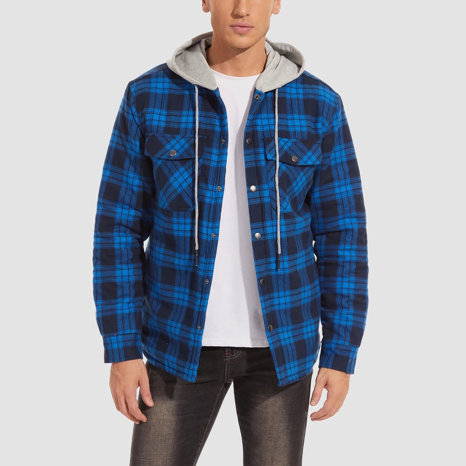 Men's Quilted Flannel Jacket with Hood – Warm & Casual