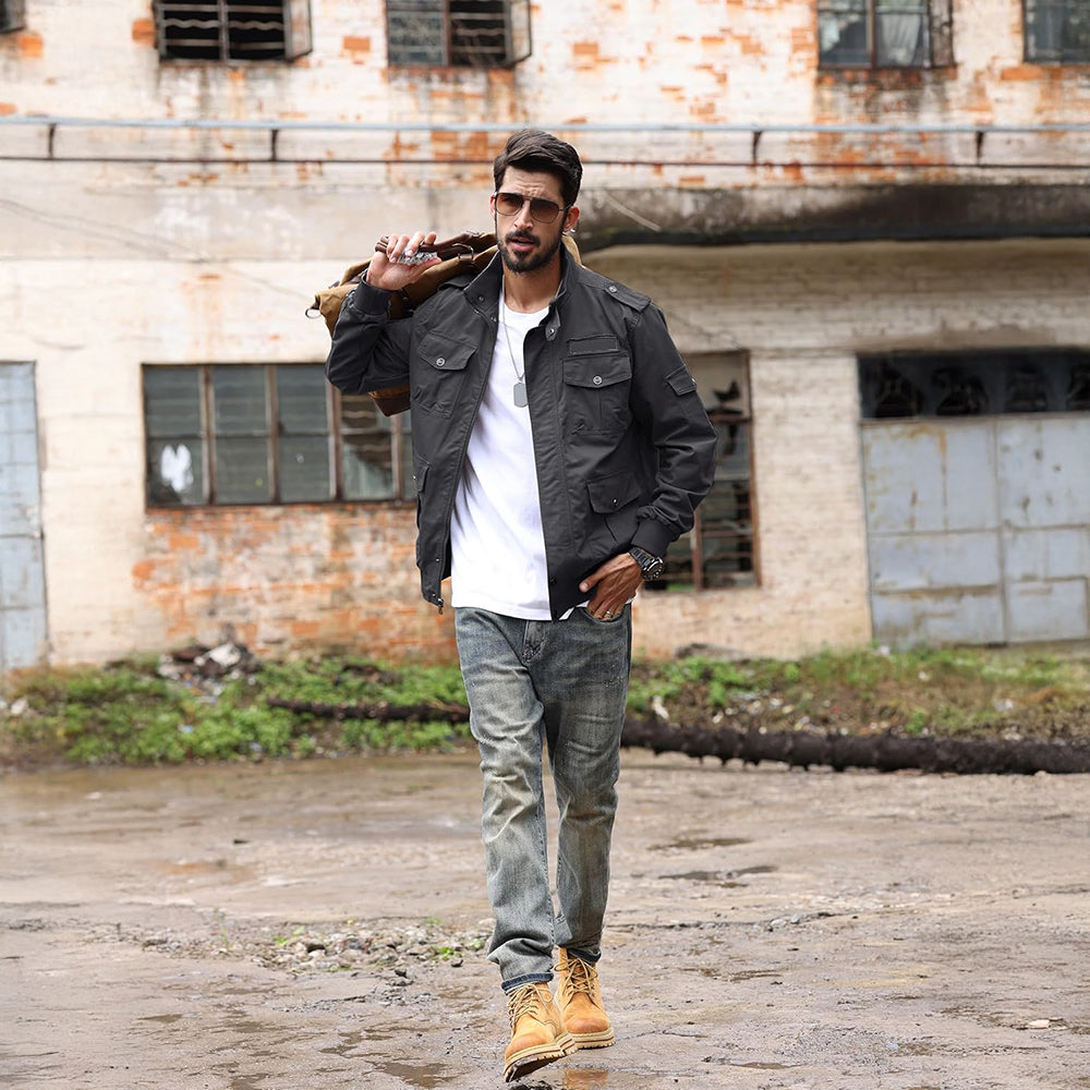 Men's Tactical Cargo Jackets Stand Collar Cotton Casual Jacket