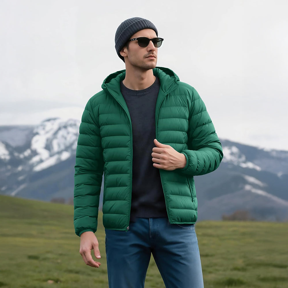 Men's Lightweight Hooded Puffer Jacket - Quilted Winter Coat