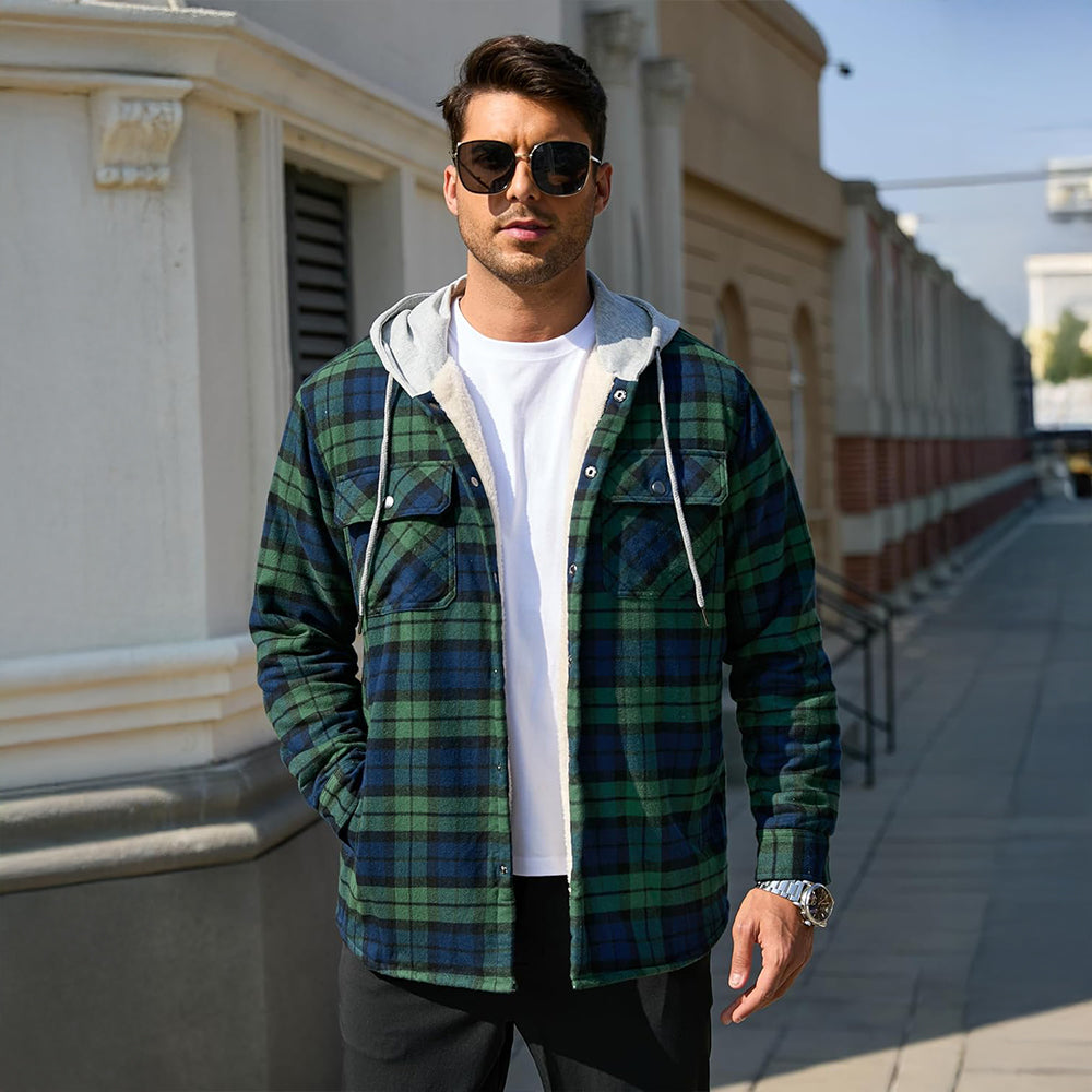 Men’s Sherpa-Lined Flannel Hoodies – Plaid Winter Jackets