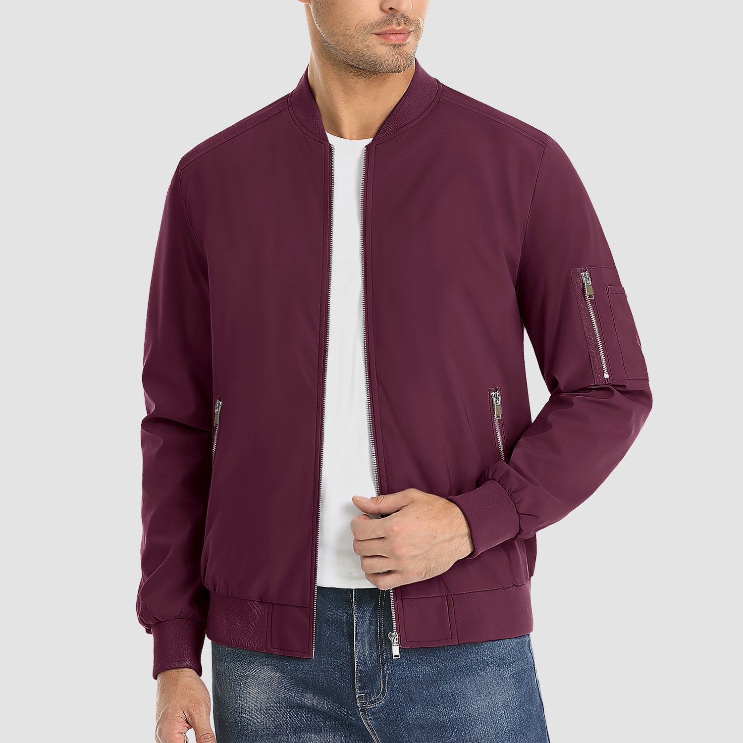 Men's Lightweight Zip-Up Bomber Jacket - Casual Windbreaker