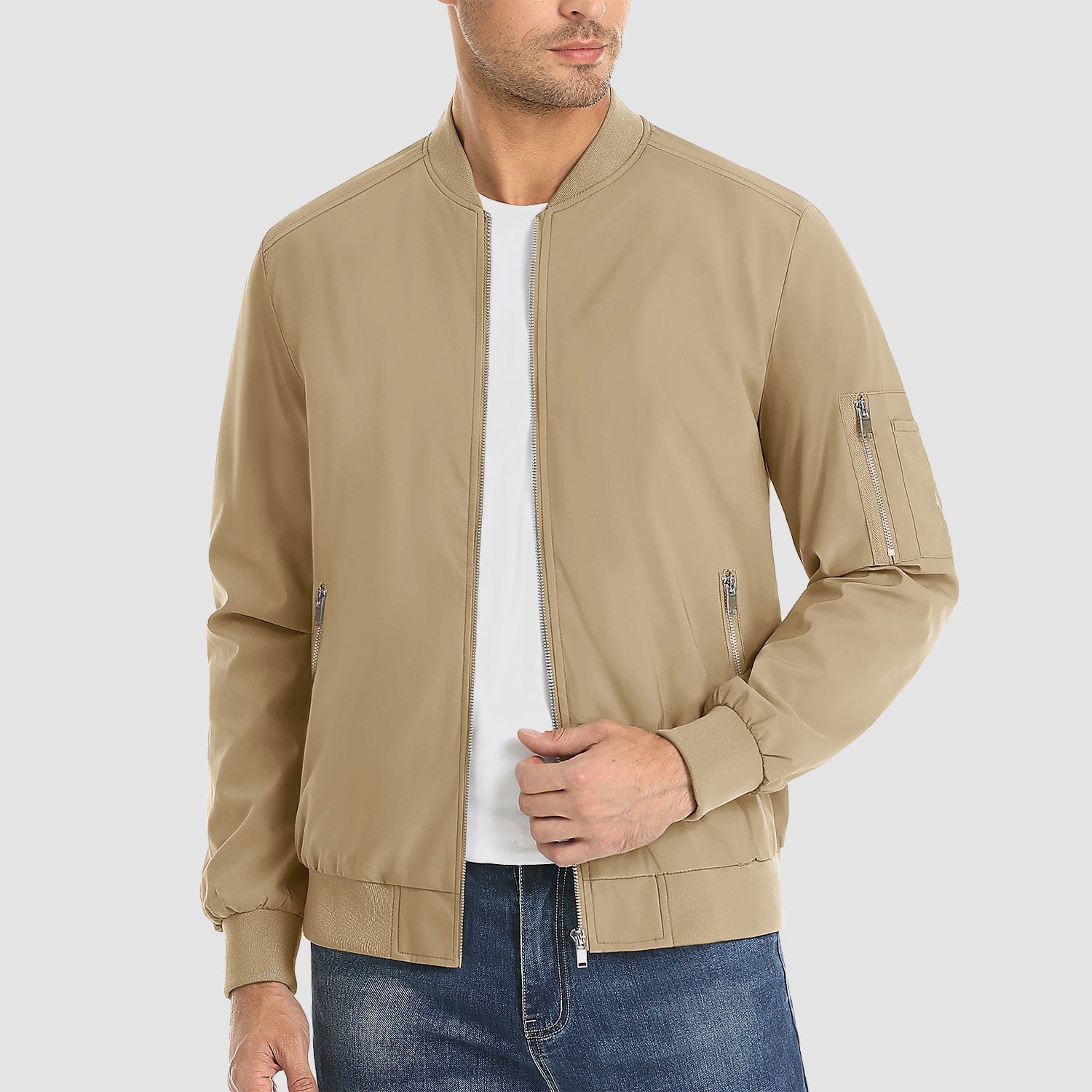 Men's Lightweight Zip-Up Bomber Jacket - Casual Windbreaker