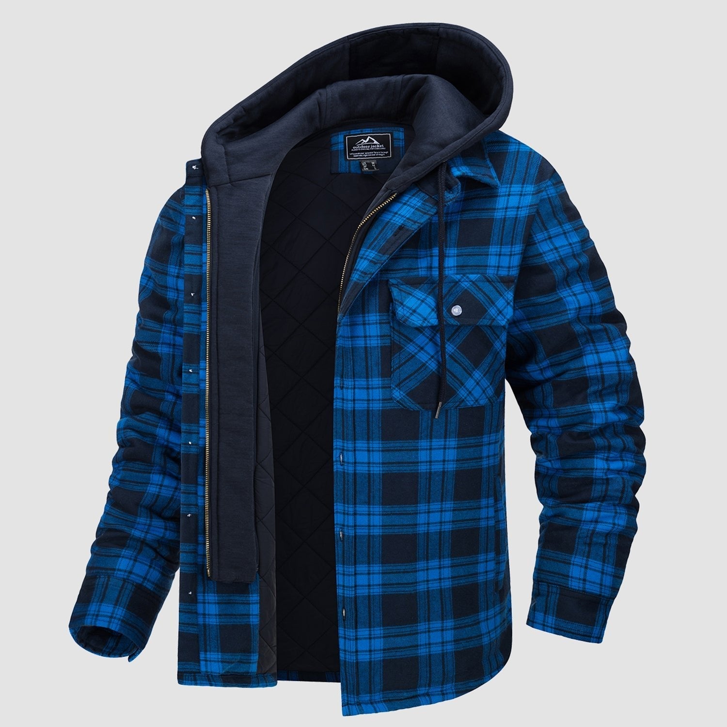 Men's Flannel Jacket with Removable Hood & 5 Pockets