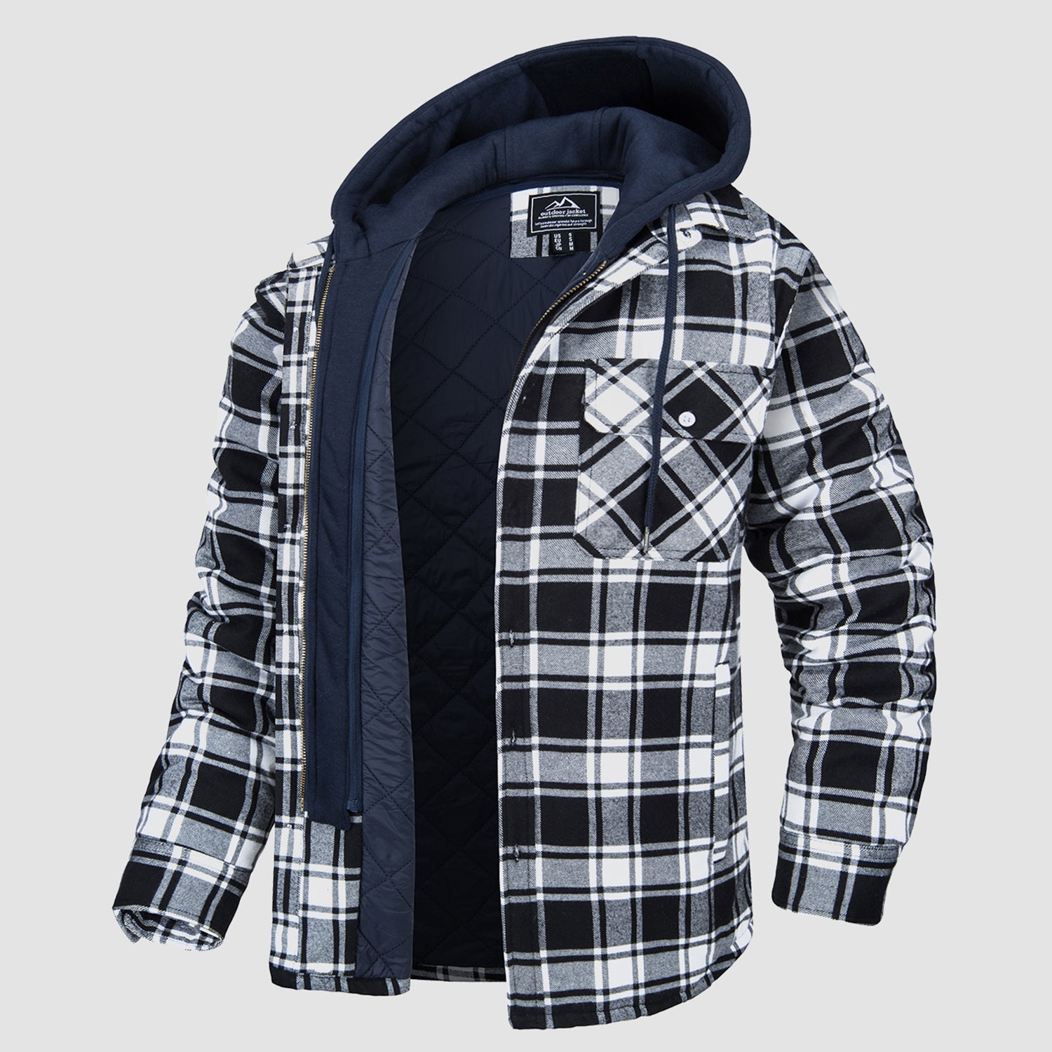 Men's Flannel Jacket with Removable Hood & 5 Pockets