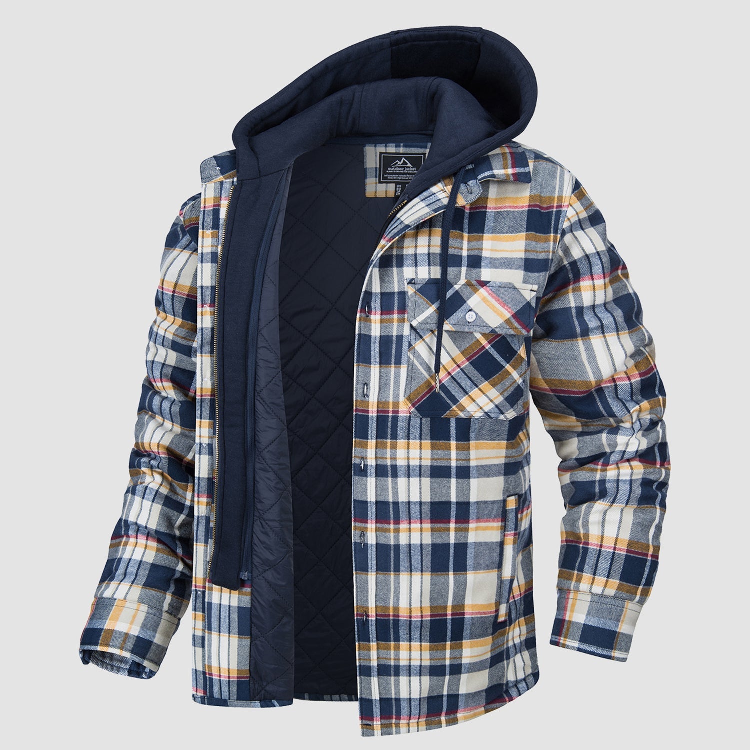 Men's Flannel Jacket with Removable Hood & 5 Pockets