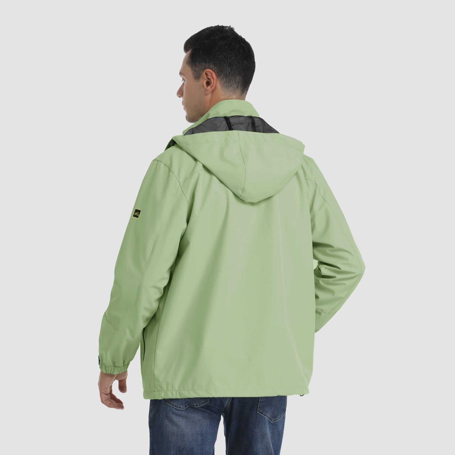 Men's Lightweight Rain Jacket with Detachable Hood for Hiking