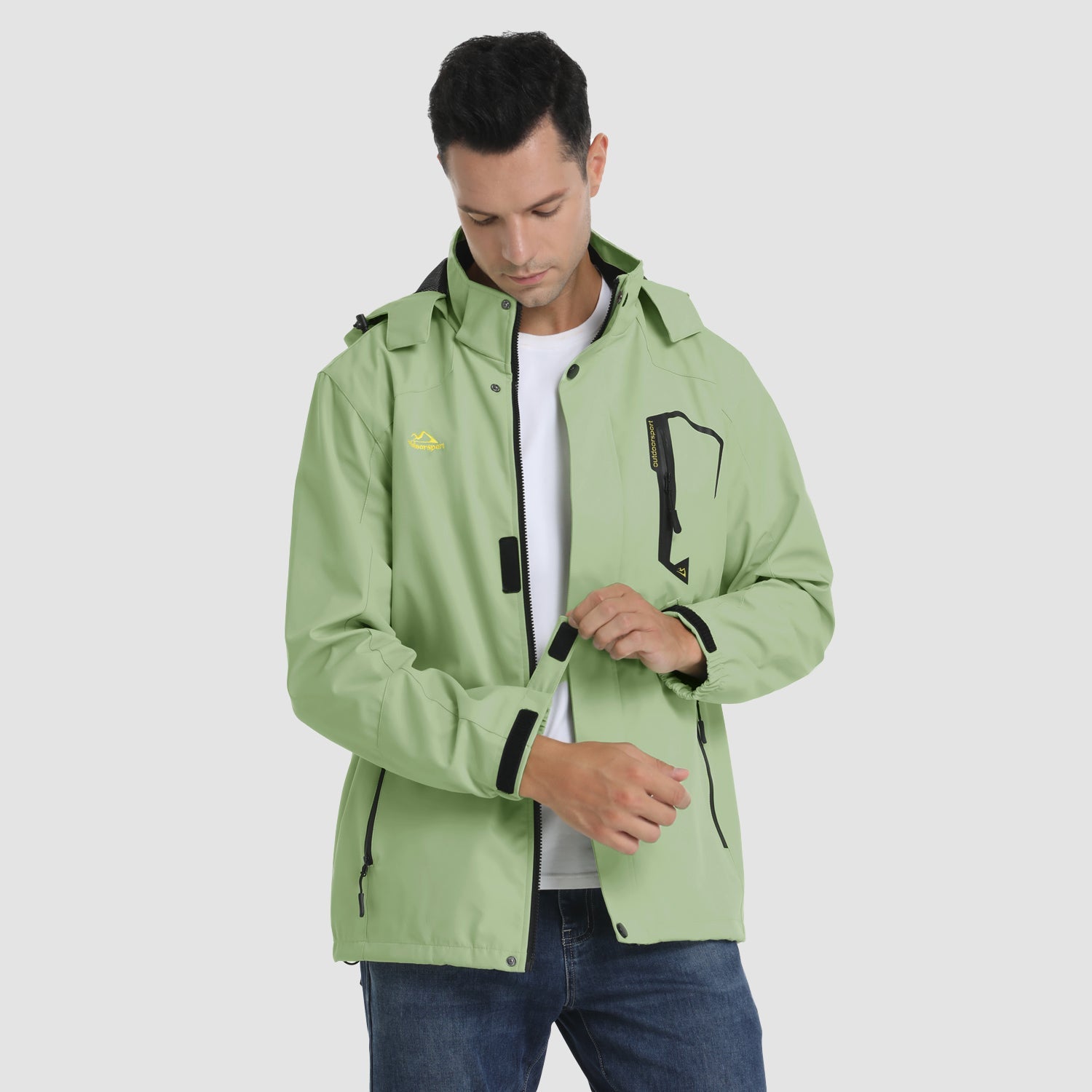 Men's Lightweight Rain Jacket with Detachable Hood for Hiking
