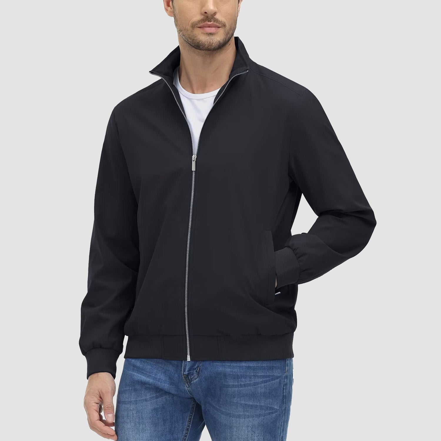 Men's Jacket Stand Collar Lightweight Windproof Outwear