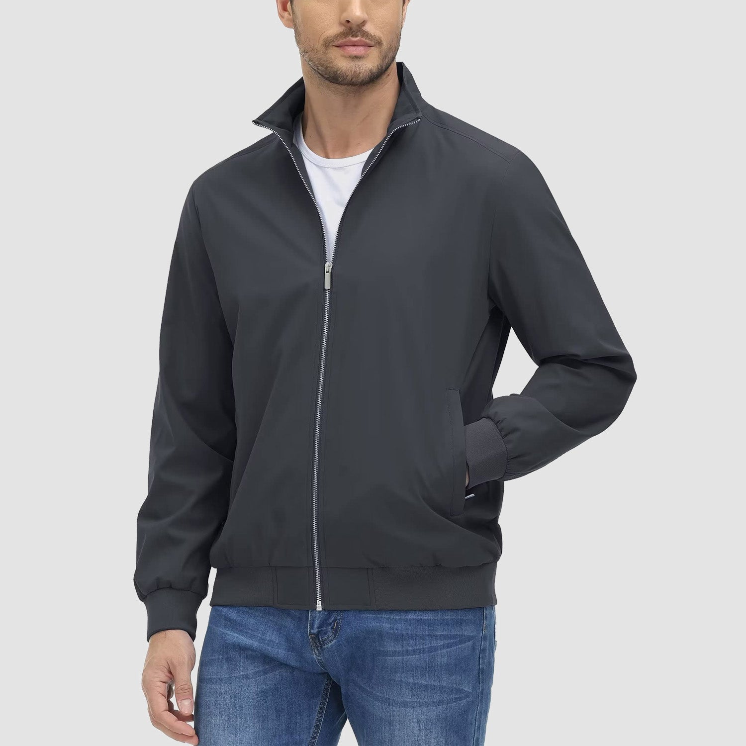 Men's Jacket Stand Collar Lightweight Windproof Outwear