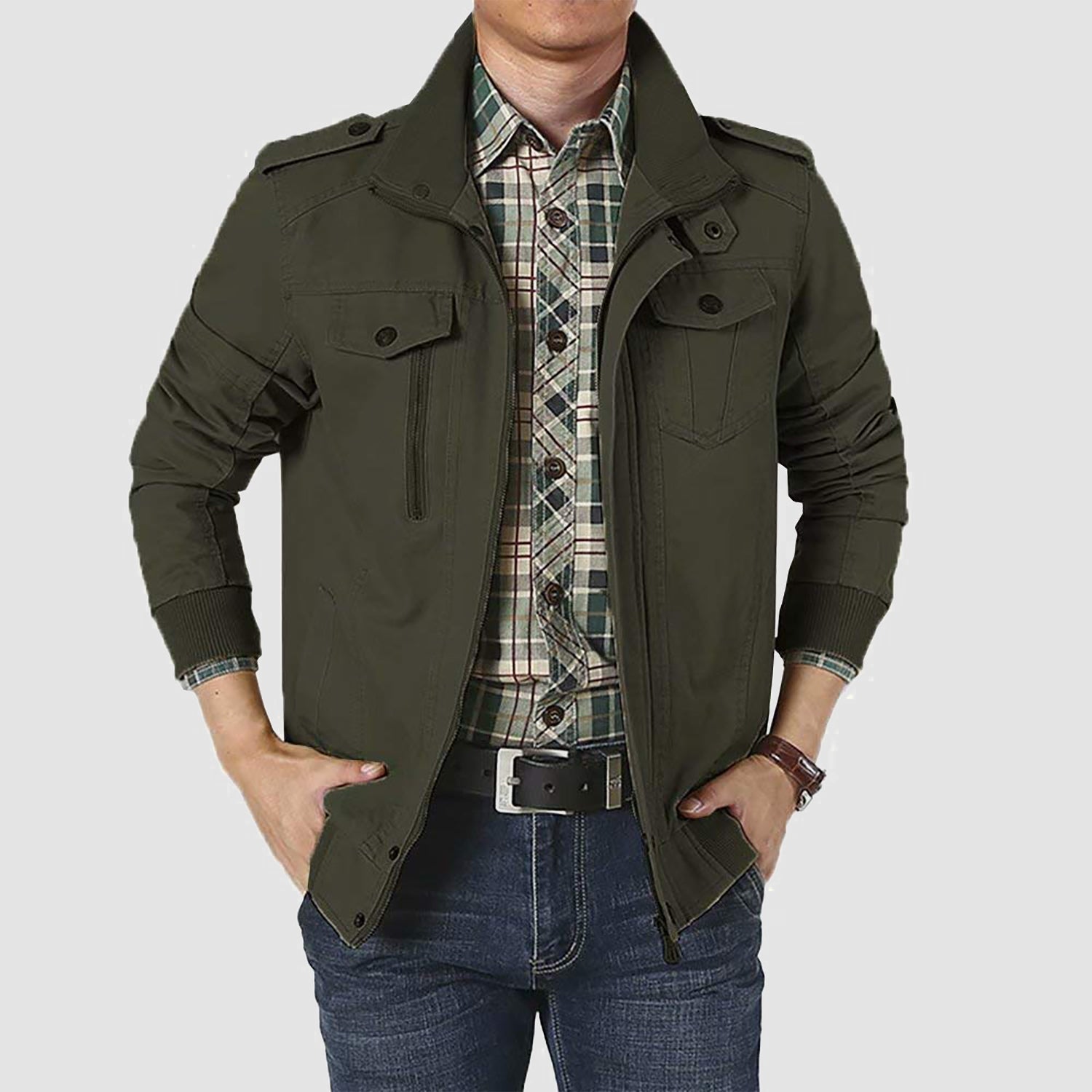 Men's Cotton Military Bomber  Lightweight Zip-Up Jacket