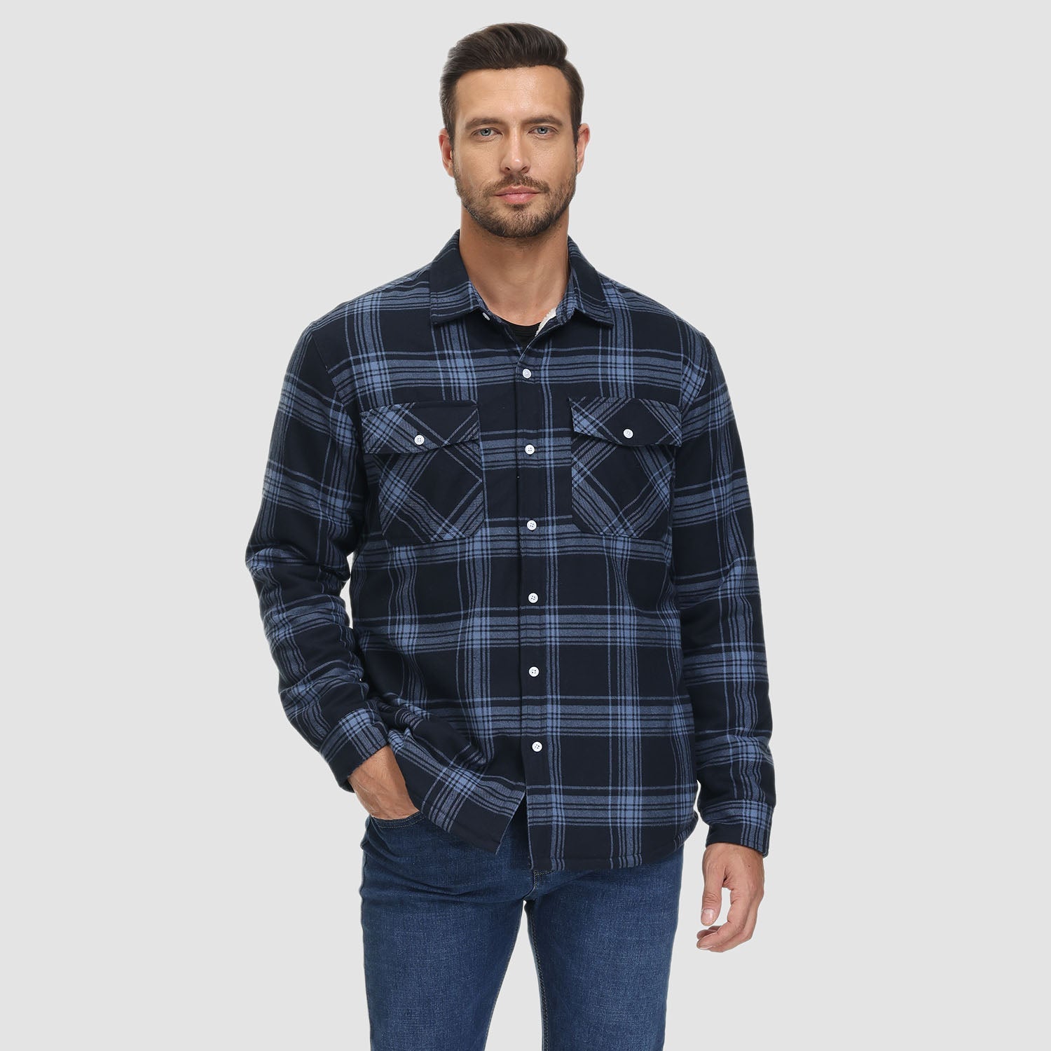 Men's Flannel Shirt Jacket - Fleece Lined Cotton Winter Coat