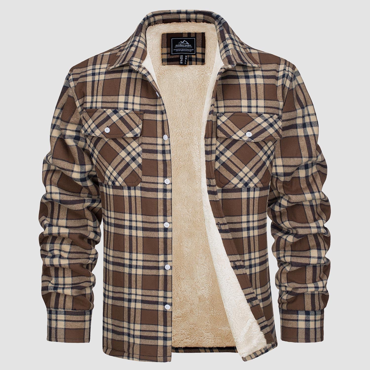 Men's Flannel Shirt Jacket - Fleece Lined Cotton Winter Coat