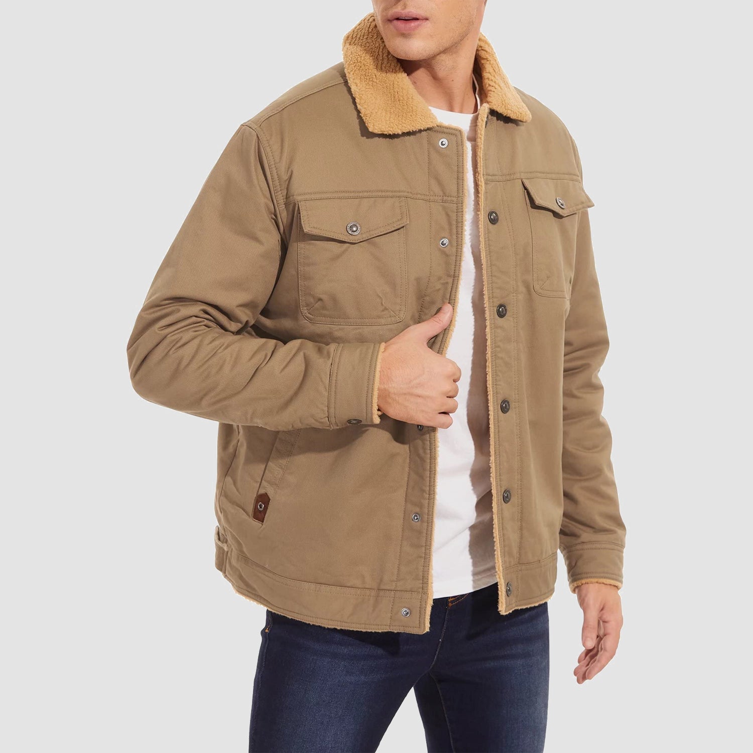 Men's Sherpa Lined Jacket with Multi Pockets