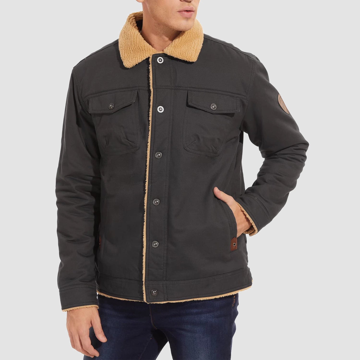 Men's Sherpa Lined Jacket with Multi Pockets