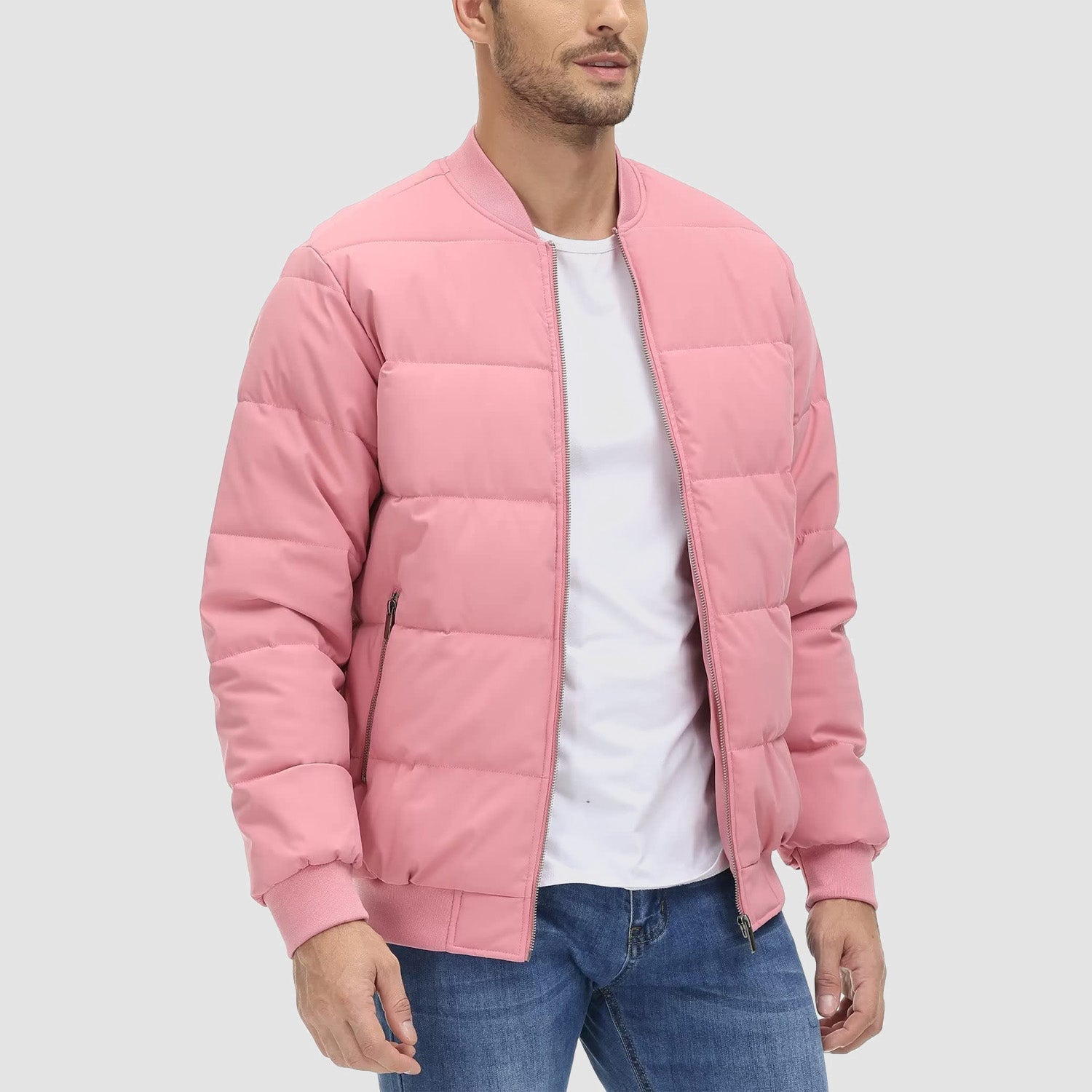 Men's Quilted Bomber Puffer Jacket - Warm Windproof Outwear