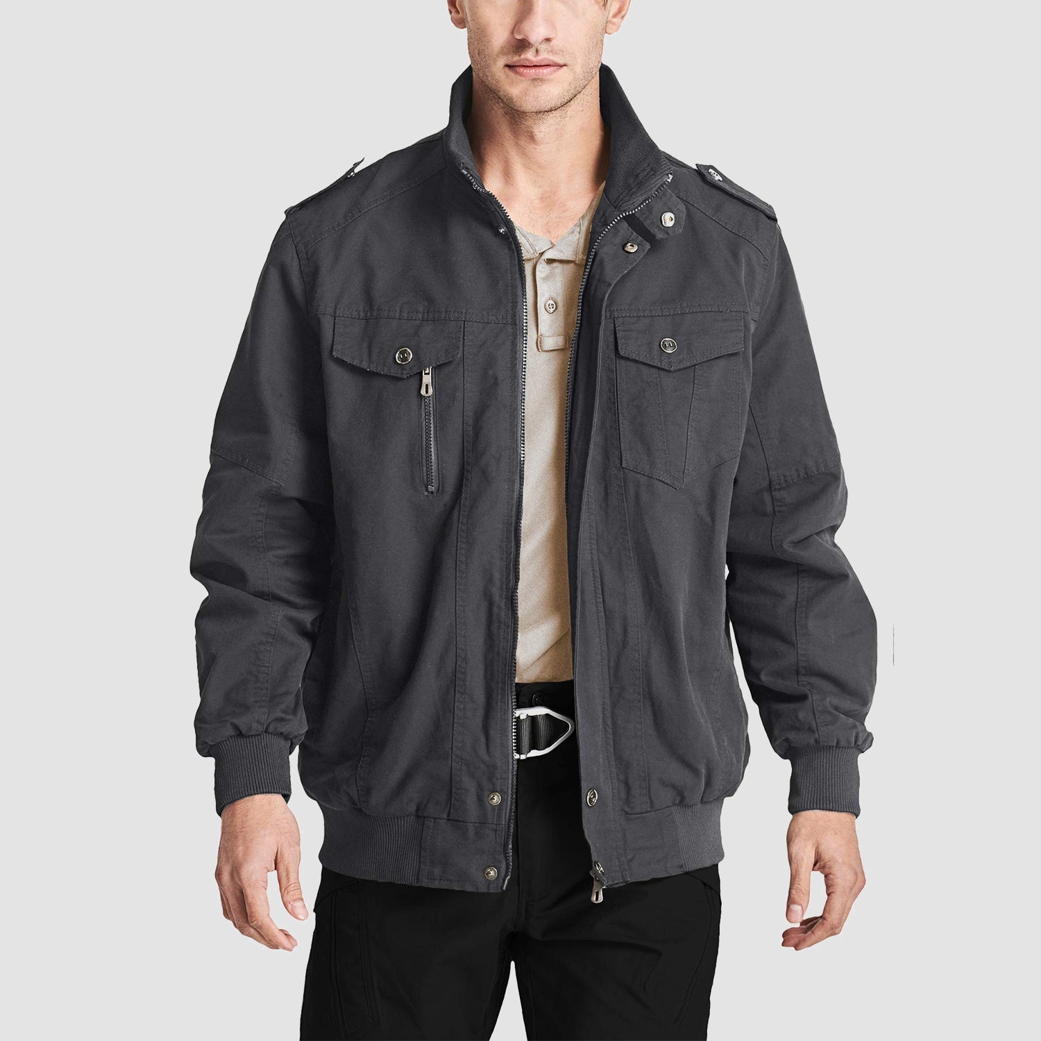 Men's Lightweight Cotton Cargo Jacket with Zip Pockets