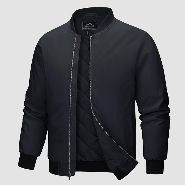 Men's Winter Bomber Jacket, Quilted & Windproof Zip-Up Coa