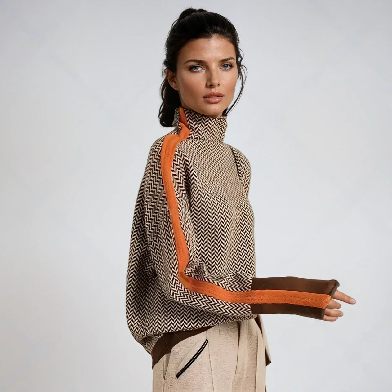 Bridget™ | High-Collar Sweater with Bold Stripes