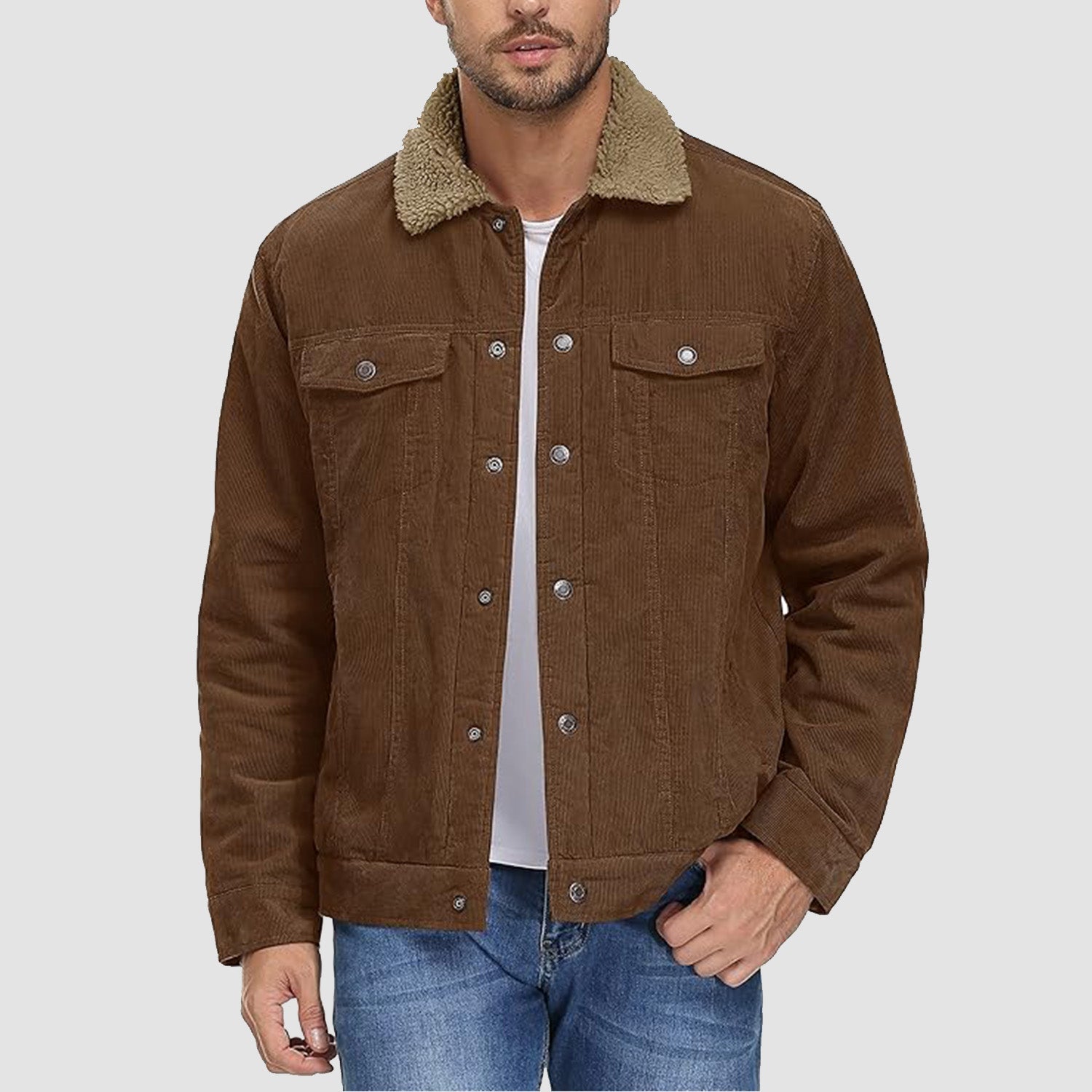 Men's Corduroy Jacket - Sherpa-Lined Winter Coat