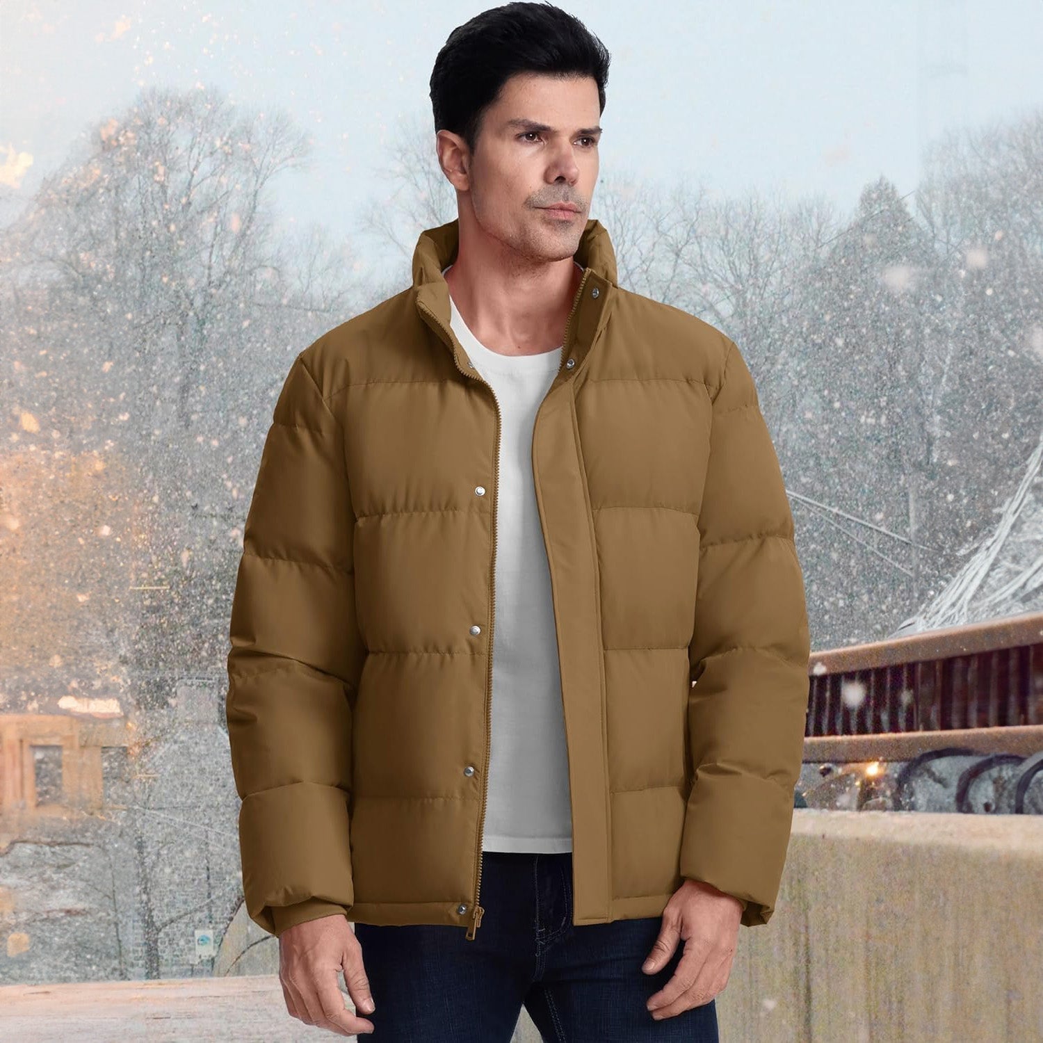 Men's Warm Down Puffer Jacket, Water-Resistant & Windproof