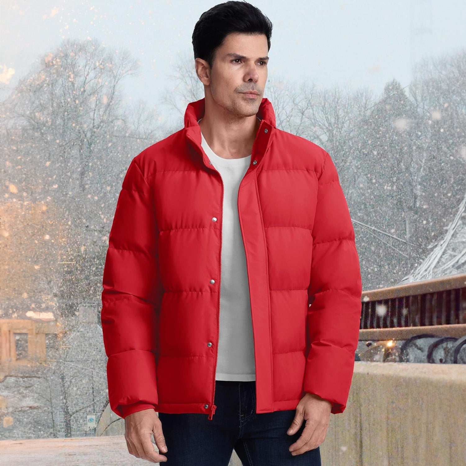 Men's Warm Down Puffer Jacket, Water-Resistant & Windproof