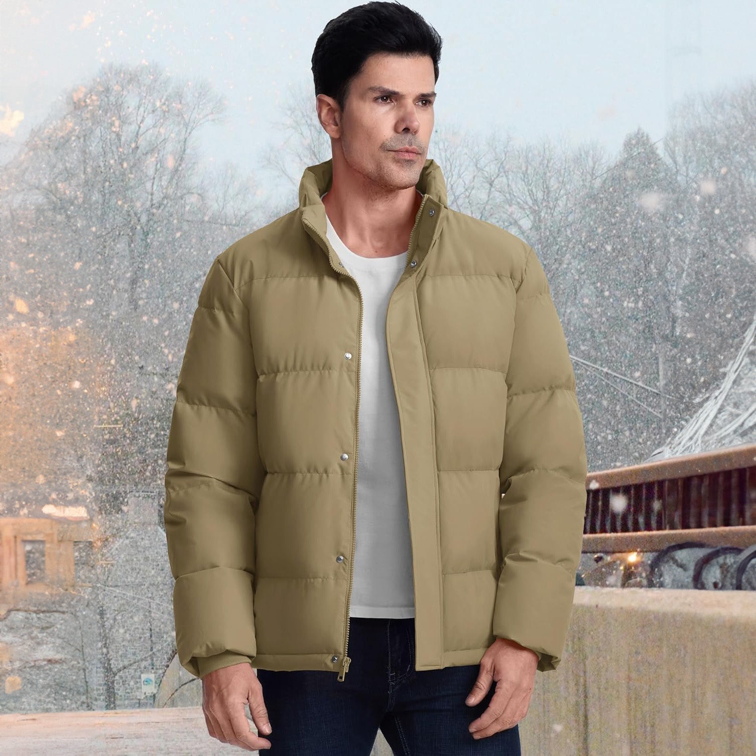Men's Warm Down Puffer Jacket, Water-Resistant & Windproof