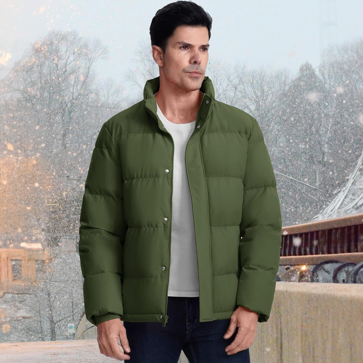 Men's Warm Down Puffer Jacket, Water-Resistant & Windproof