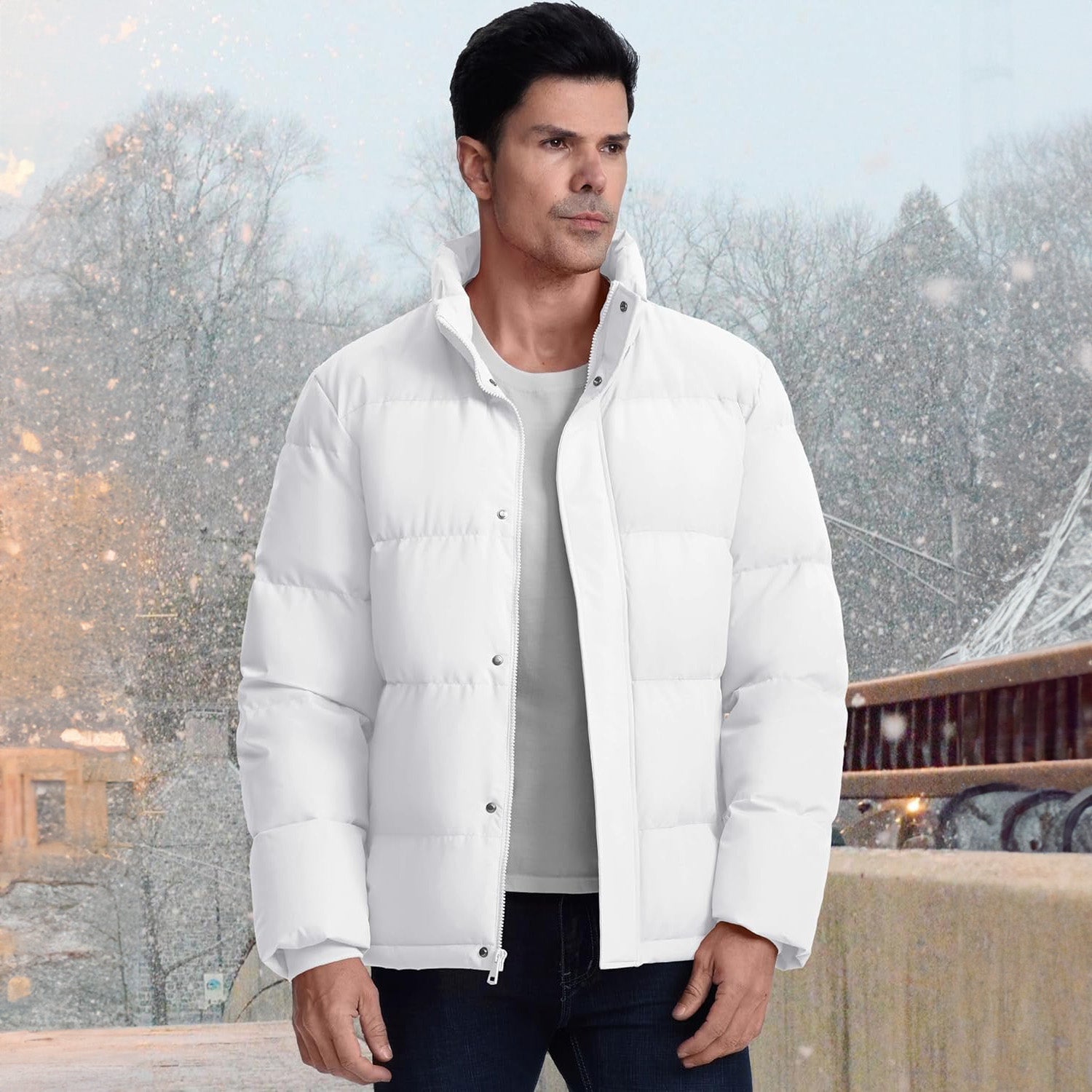 Men's Warm Down Puffer Jacket, Water-Resistant & Windproof
