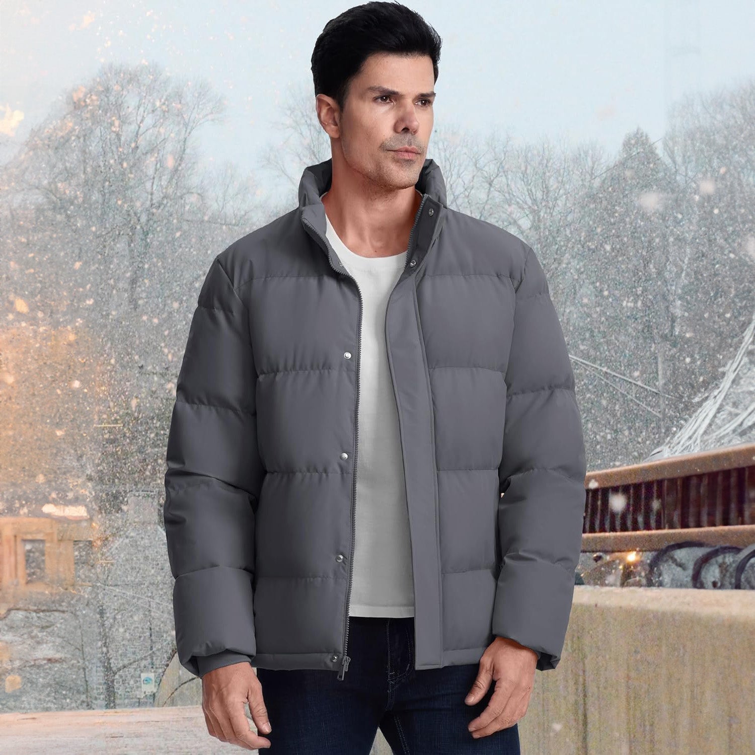 Men's Warm Down Puffer Jacket, Water-Resistant & Windproof